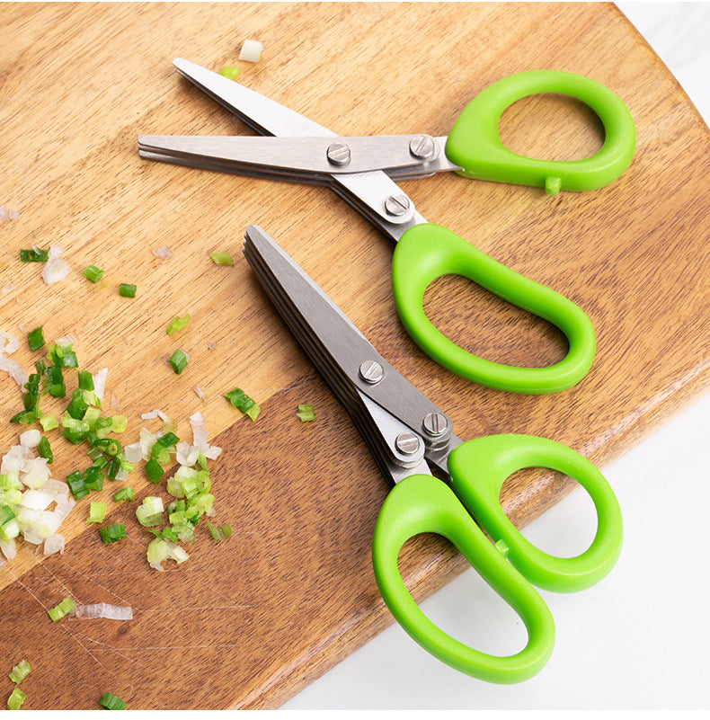 5-Blade Herb Scissors – Stainless Steel Kitchen Herb Cutter with Cleaning Comb