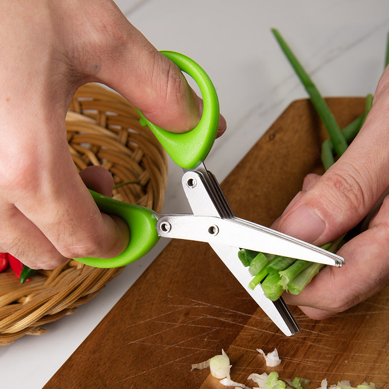 5-Blade Herb Scissors – Stainless Steel Kitchen Herb Cutter with Cleaning Comb