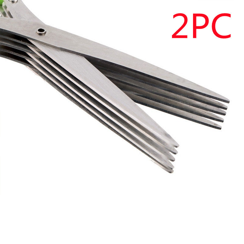 5-Blade Herb Scissors – Stainless Steel Kitchen Herb Cutter with Cleaning Comb