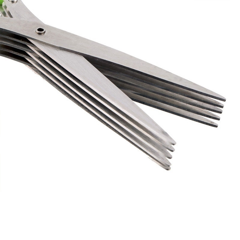 5-Blade Herb Scissors – Stainless Steel Kitchen Herb Cutter with Cleaning Comb