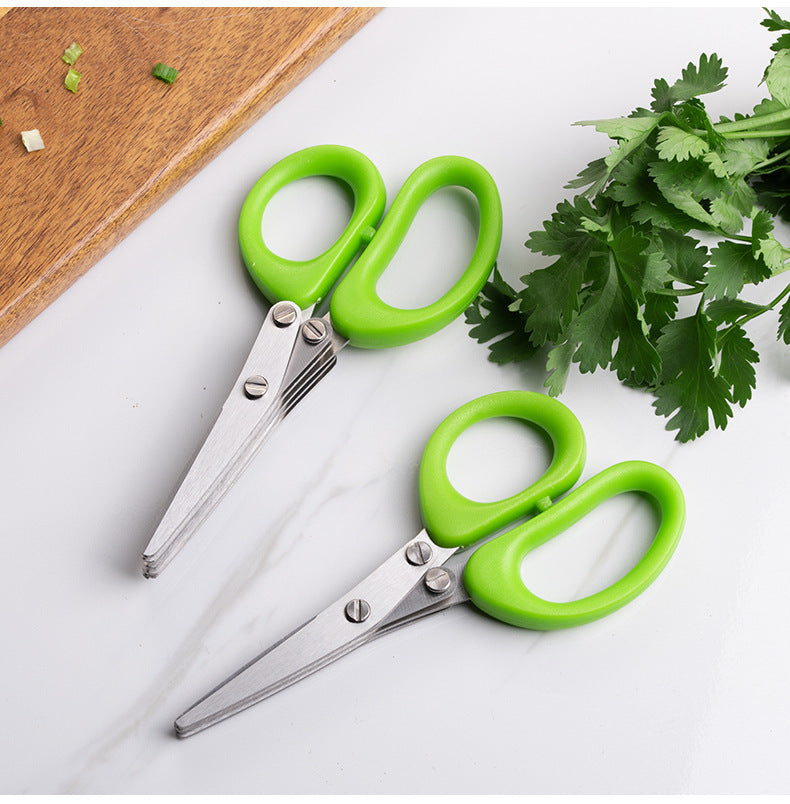 5-Blade Herb Scissors – Stainless Steel Kitchen Herb Cutter with Cleaning Comb