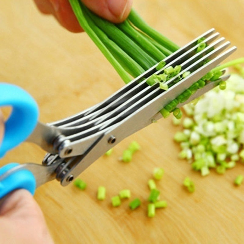 5-Blade Herb Scissors – Stainless Steel Kitchen Herb Cutter with Cleaning Comb